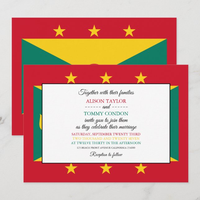Grenadian Flag, Flag of Grenada Wedding Invitation (Front/Back)