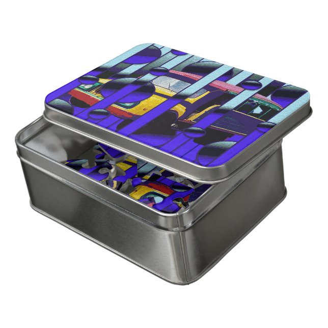 Grenadian wooden bus art jigsaw puzzle (Lid Open)