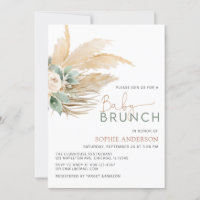 Grennery Boho Pampas Grass Baby Brunch Baby Shower Invitation