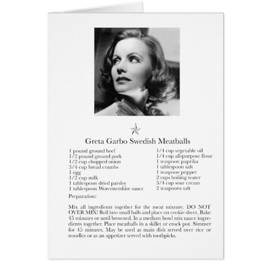 Greta Garbo Swedish Meatball Cards (Front)