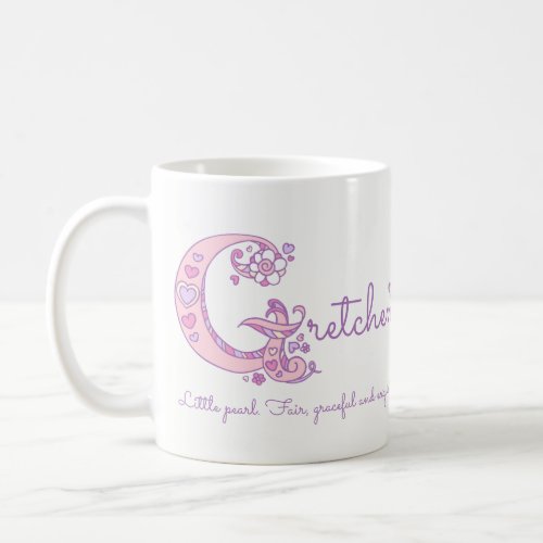 Gretchen name meaning heart flower G monogram mug