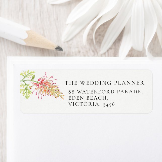 Grevillea botanical watercolor wedding reply label (Insitu)