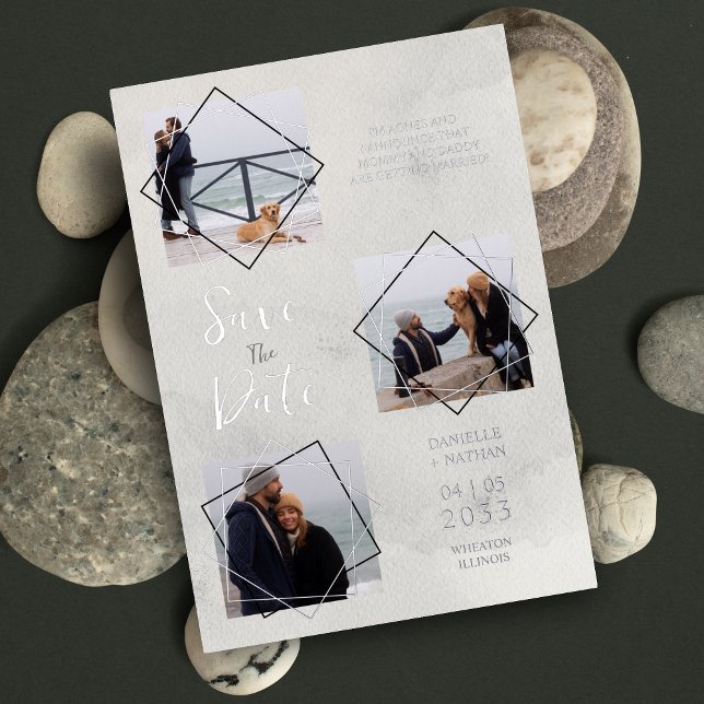  Grey 3 Multi Photos Collage Pet Dog Wedding idea Foil Invitation (Grey 3 Multi Photos Collage Pet Dog Wedding idea Foil Invitation Card.)