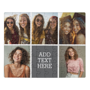 Grey - 5 Photo Collage with Text Jigsaw Puzzle