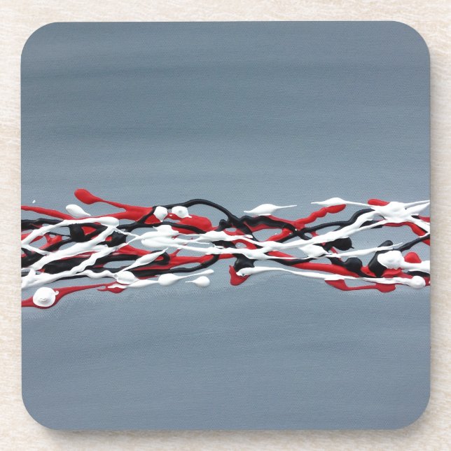 Grey abstract art red and black coaster (Front)