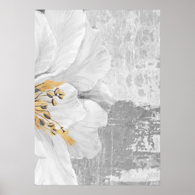 Grey Abstract Botanical Painting Wall Art Poster (Front)