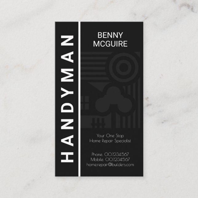 Grey Abstract Home Landscape Motif Builder Business Card (Front)