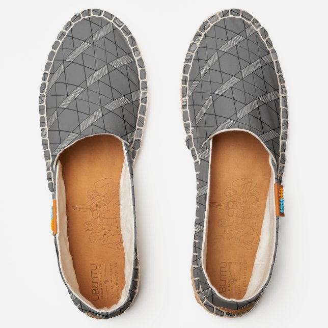    Grey Abstract Pattern Geometric Diamond Stripes Espadrilles (Front)