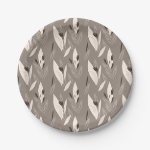 Grey abstract red retro flower pattern paper plates
