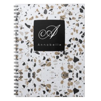 Grey Abstract Terrazzo Pattern Monogram 