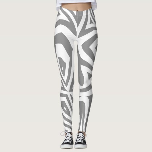 Grey Abstract Zebra Print Womens Leggings