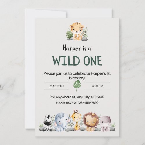 Grey Aesthetic Zoo Animals Birthday Party Invitation