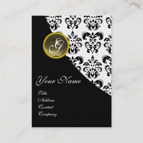 GREY AGATE DAMASK MONOGRAM BUSINESS CARD