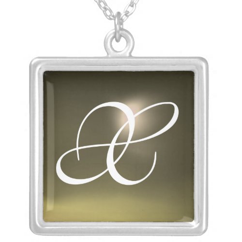 Grey Agate Gem  Monogram Silver Plated Necklace