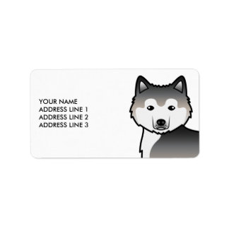 Grey Alaskan Malamute Cartoon Dog &amp; Custom Text Label