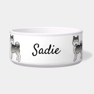 Grey Alaskan Malamute Cartoon Dogs &amp; Custom Name Bowl