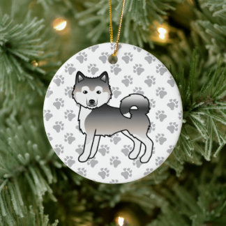 Grey Alaskan Malamute Cute Cartoon Dog Ceramic Ornament