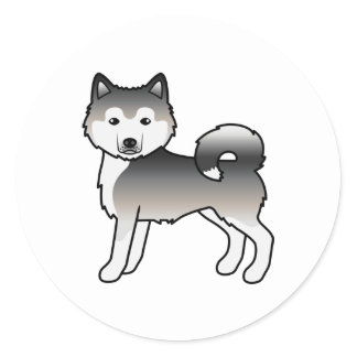Grey Alaskan Malamute Cute Cartoon Dog Classic Round Sticker