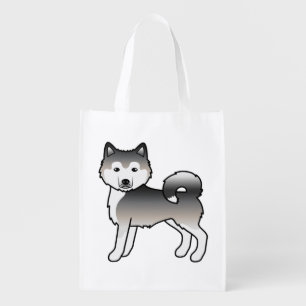 Grey Alaskan Malamute Cute Cartoon Dog Grocery Bag