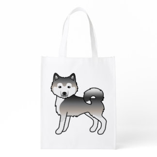 Grey Alaskan Malamute Cute Cartoon Dog Grocery Bag