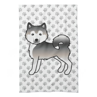 Grey Alaskan Malamute Cute Cartoon Dog Kitchen Towel