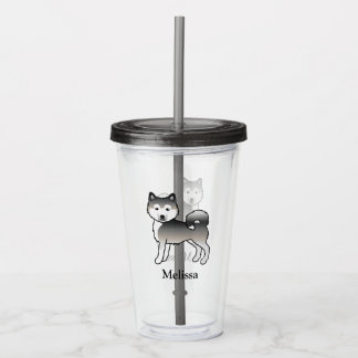Grey Alaskan Malamute Cute Cartoon Dog &amp; Name Acrylic Tumbler