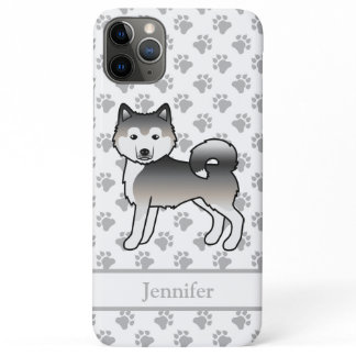Grey Alaskan Malamute Cute Cartoon Dog &amp; Name iPhone 11 Pro Max Case
