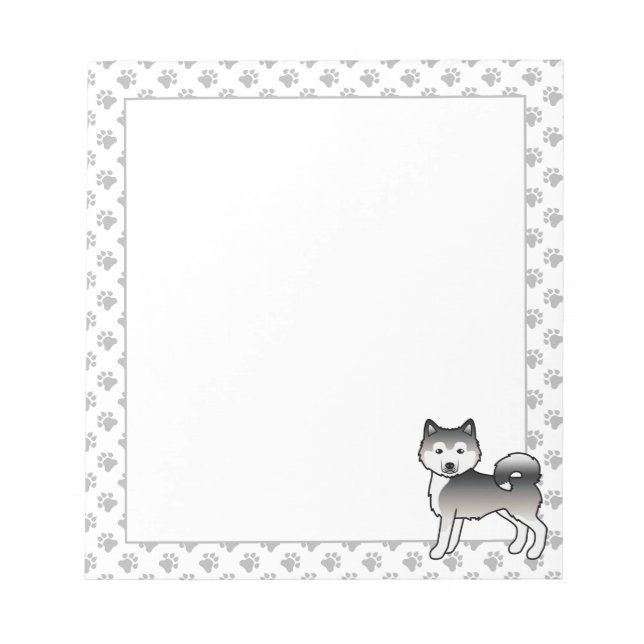 Grey Alaskan Malamute Cute Cartoon Dog Notepad (Front)