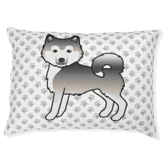Grey Alaskan Malamute Cute Cartoon Dog &amp; Paws Pet Bed
