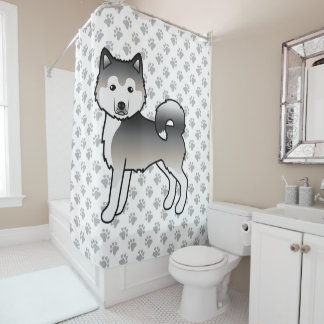 Grey Alaskan Malamute Cute Cartoon Dog Shower Curtain