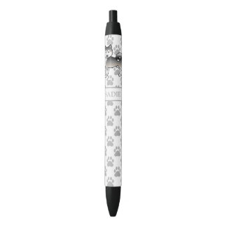 Grey Alaskan Malamute Cute Cartoon Dog &amp; Your Name Pen