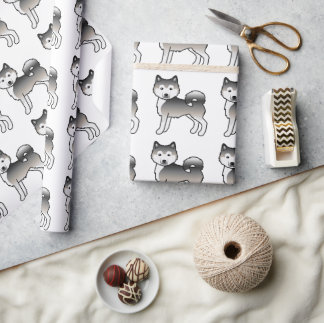 Grey Alaskan Malamute Cute Dog Pattern Wrapping Paper