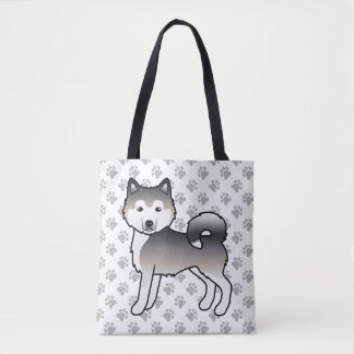 Grey Alaskan Malamute Cute Dog &amp; Paws Tote Bag