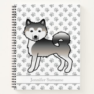 Grey Alaskan Malamute Dog &amp; Custom Text Notebook