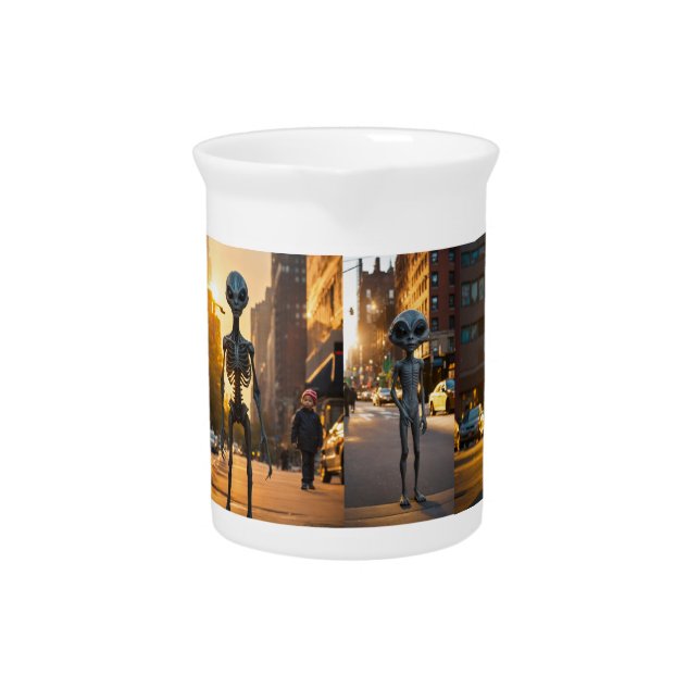 Grey Alien Drinkware Pitcher - 3D Printed, Spooky  (Front)