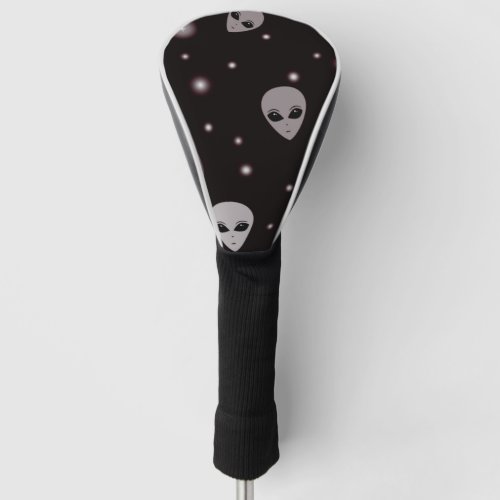 Grey alien faces floating in space pouf table lamp golf head cover