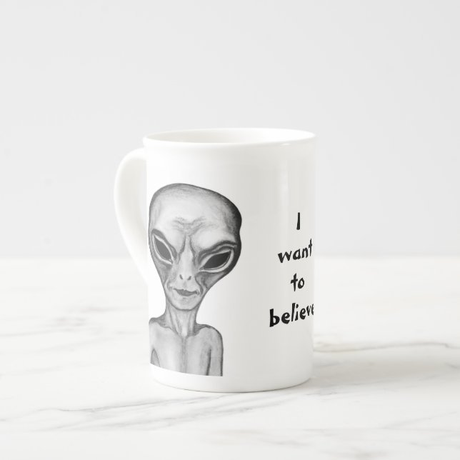Grey Alien , I want to believe Bone China Mug (Front Left)
