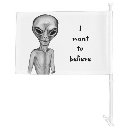 Grey Alien  I want to believe Car Flag