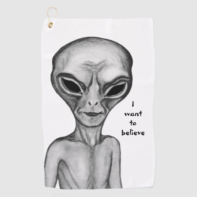 Grey Alien , I want to believe Golf Towel (Front)