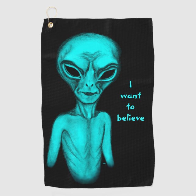 Grey Alien , I want to believe Golf Towel (Front)