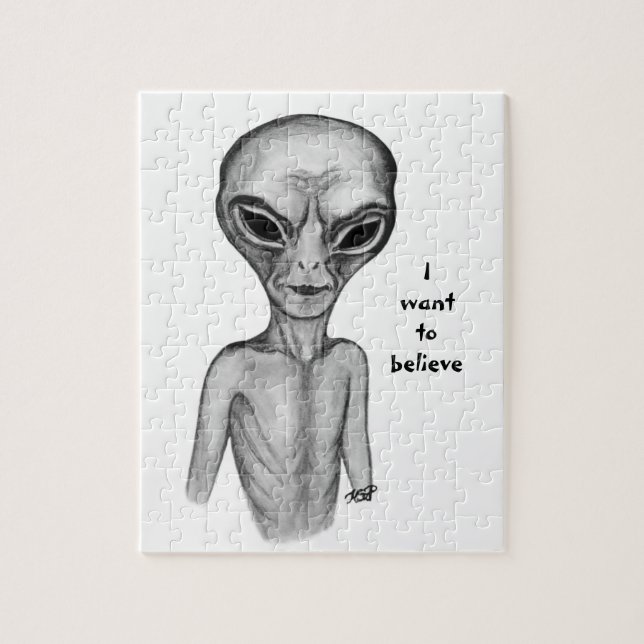 Grey Alien , I want to believe Jigsaw Puzzle (Vertical)