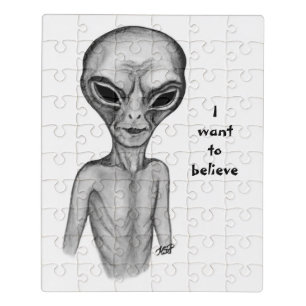 Grey Alien , I want to believe Jigsaw Puzzle