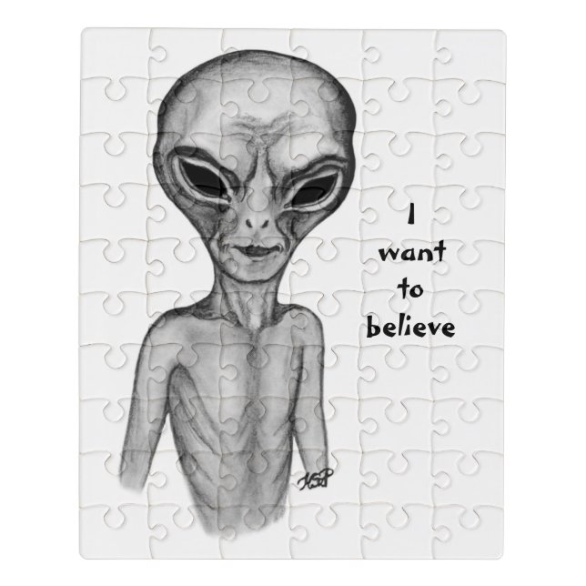 Grey Alien , I want to believe Jigsaw Puzzle (Puzzle Vertical)