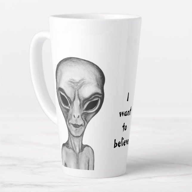 Grey Alien , I want to believe Latte Mug (Left Angle)