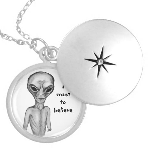Grey Alien  I want to believe Locket Necklace
