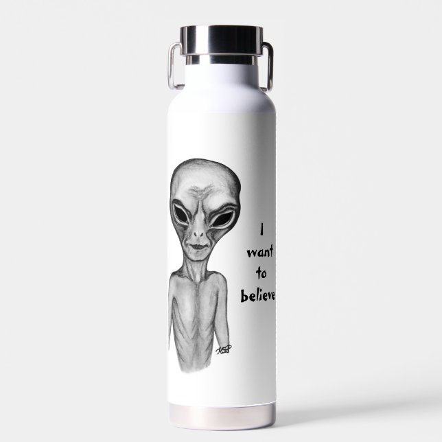 Grey Alien , I want to believe Water Bottle (Front)
