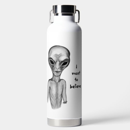 Grey Alien  I want to believe Water Bottle