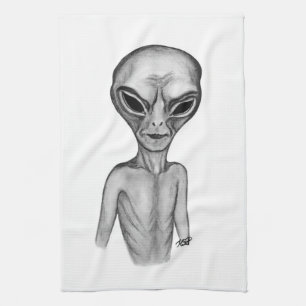 Grey Alien Kitchen Towel