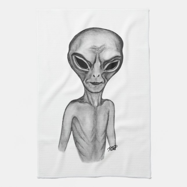 Grey Alien Kitchen Towel (Vertical)