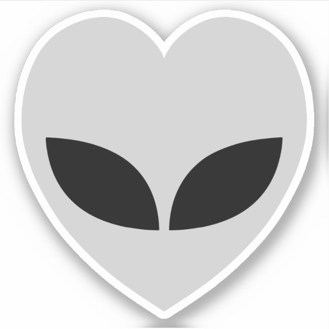 Grey Alien Love Heart Sticker (Front)
